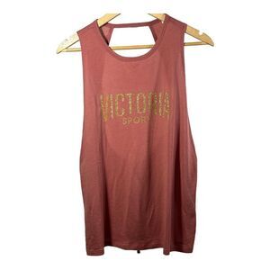 VICTORIA’S SECRET SPORT Women’s Open Back Tank Top Salmon/Gold Size Large